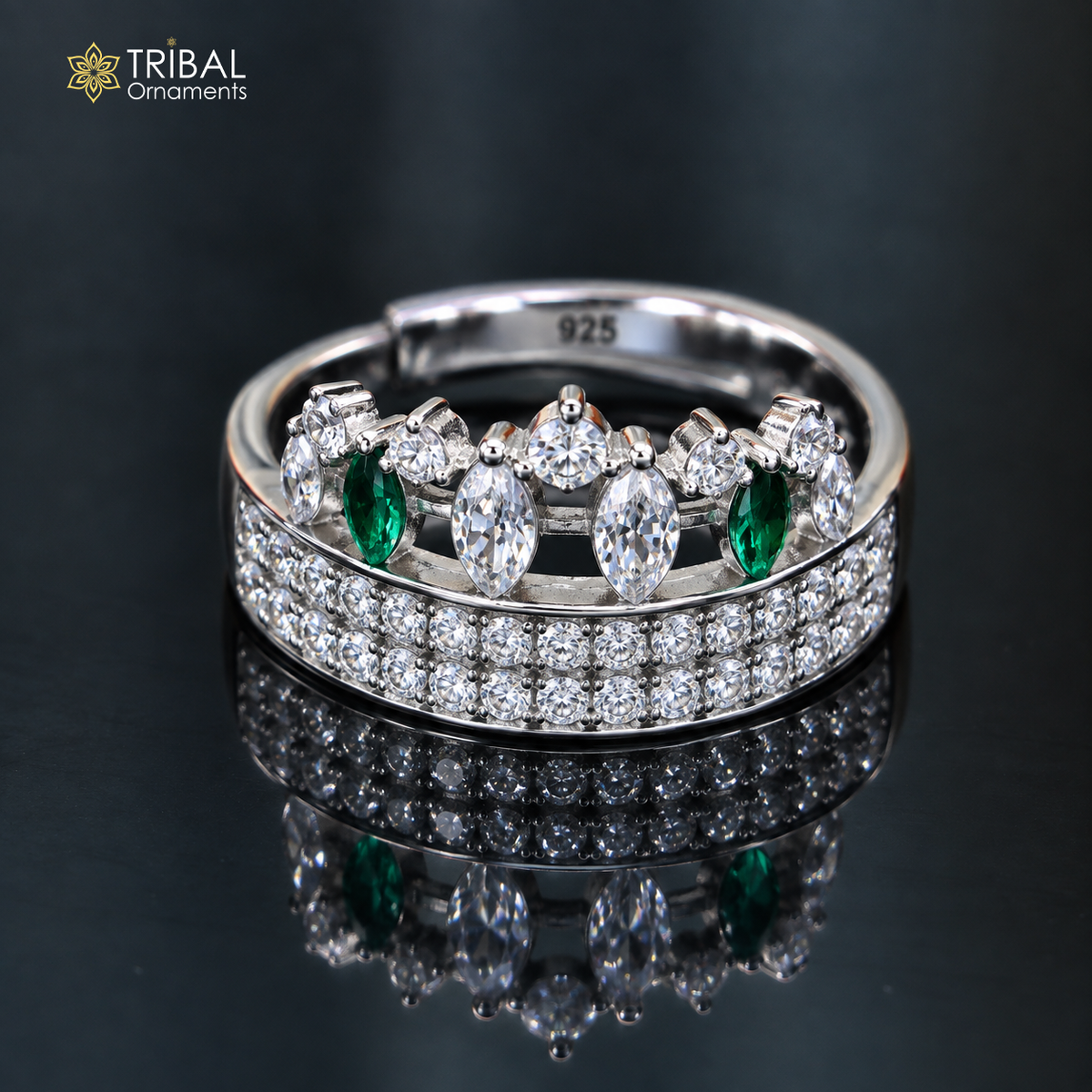 925 sterling silver crown style cz stone ring sr839