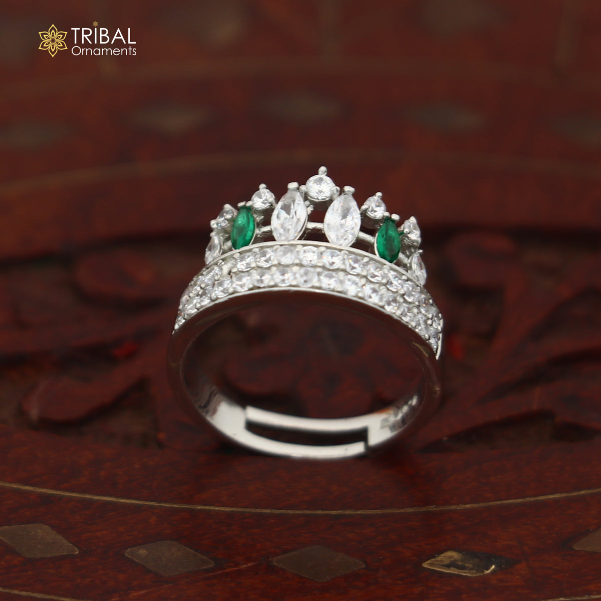 925 sterling silver crown style cz stone ring sr839
