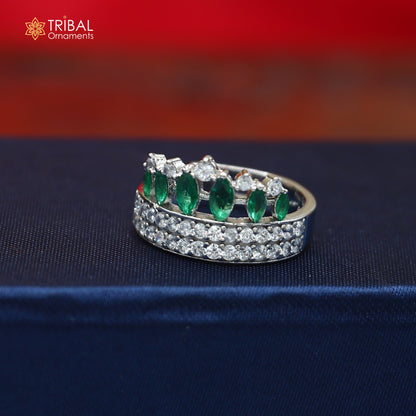 925 sterling silver crown style cz stone ring sr840