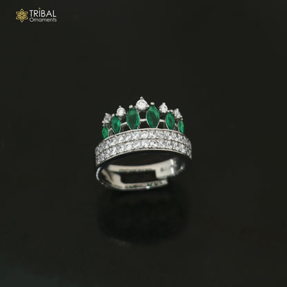 925 sterling silver crown style cz stone ring sr840