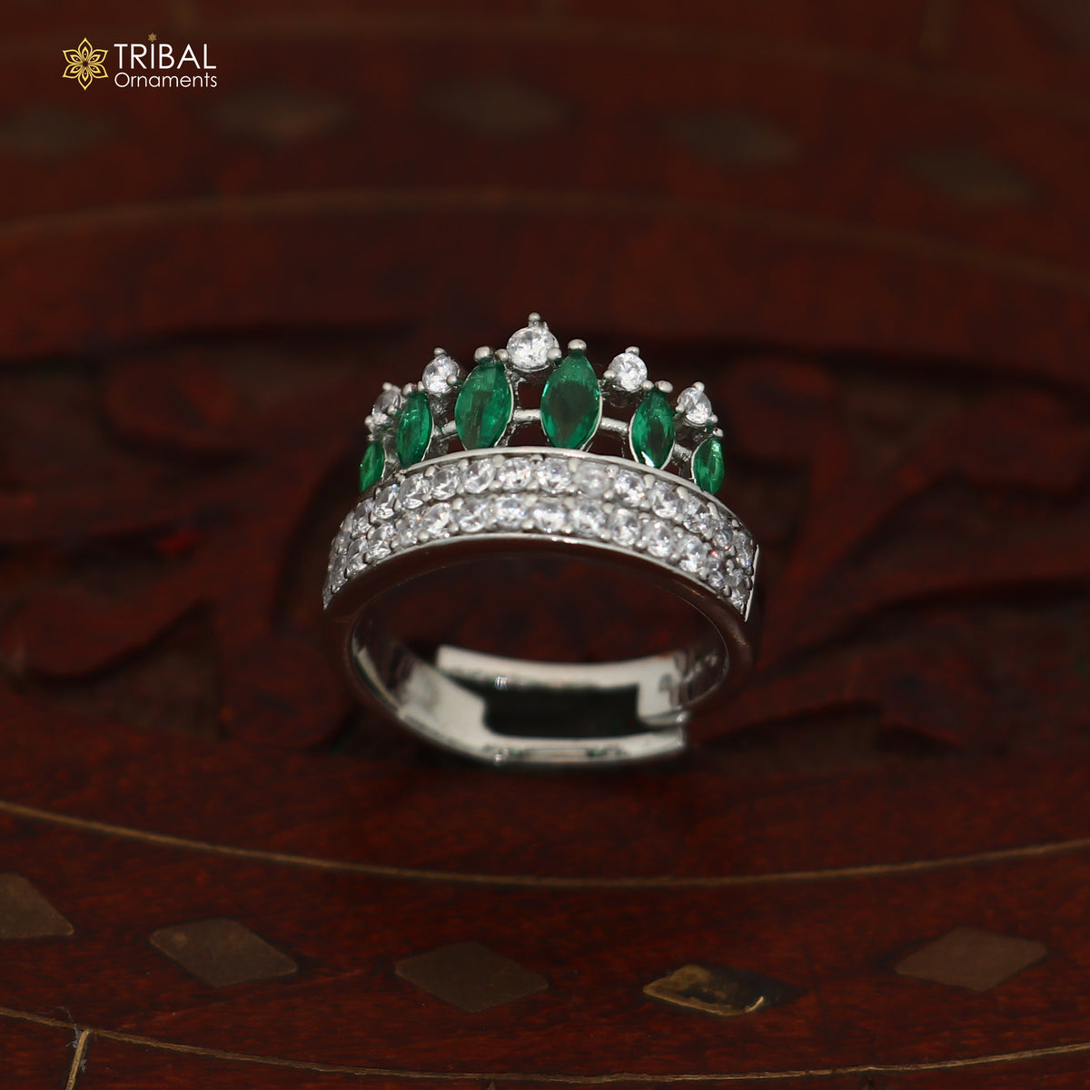 925 sterling silver crown style cz stone ring sr840
