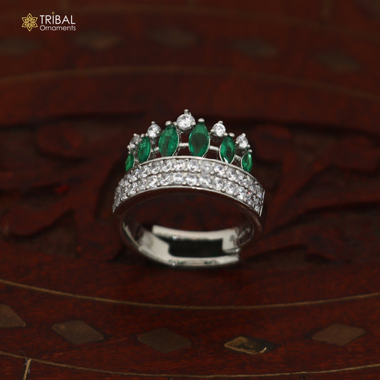 925 sterling silver crown style cz stone ring sr840