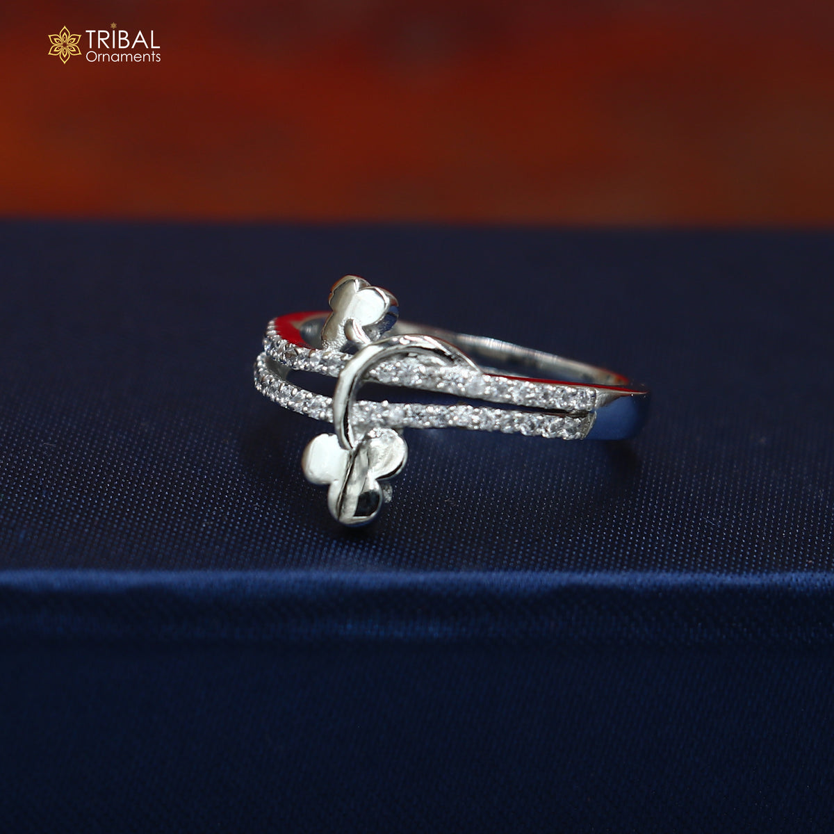 925 sterling silver flower style cz stone ring sr841
