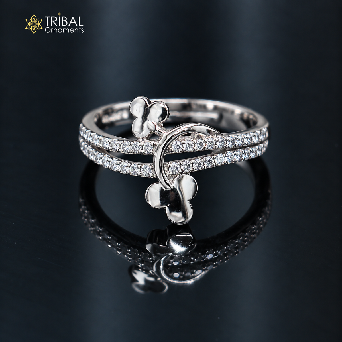 925 sterling silver flower style cz stone ring sr841