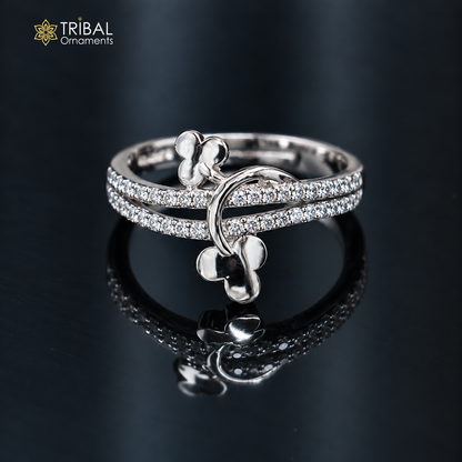 925 sterling silver flower style cz stone ring sr841