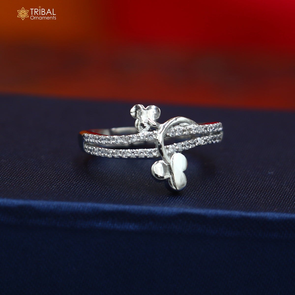 925 sterling silver flower style cz stone ring sr841