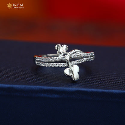 925 sterling silver flower style cz stone ring sr841