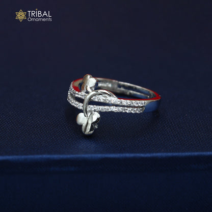 925 sterling silver flower style cz stone ring sr841