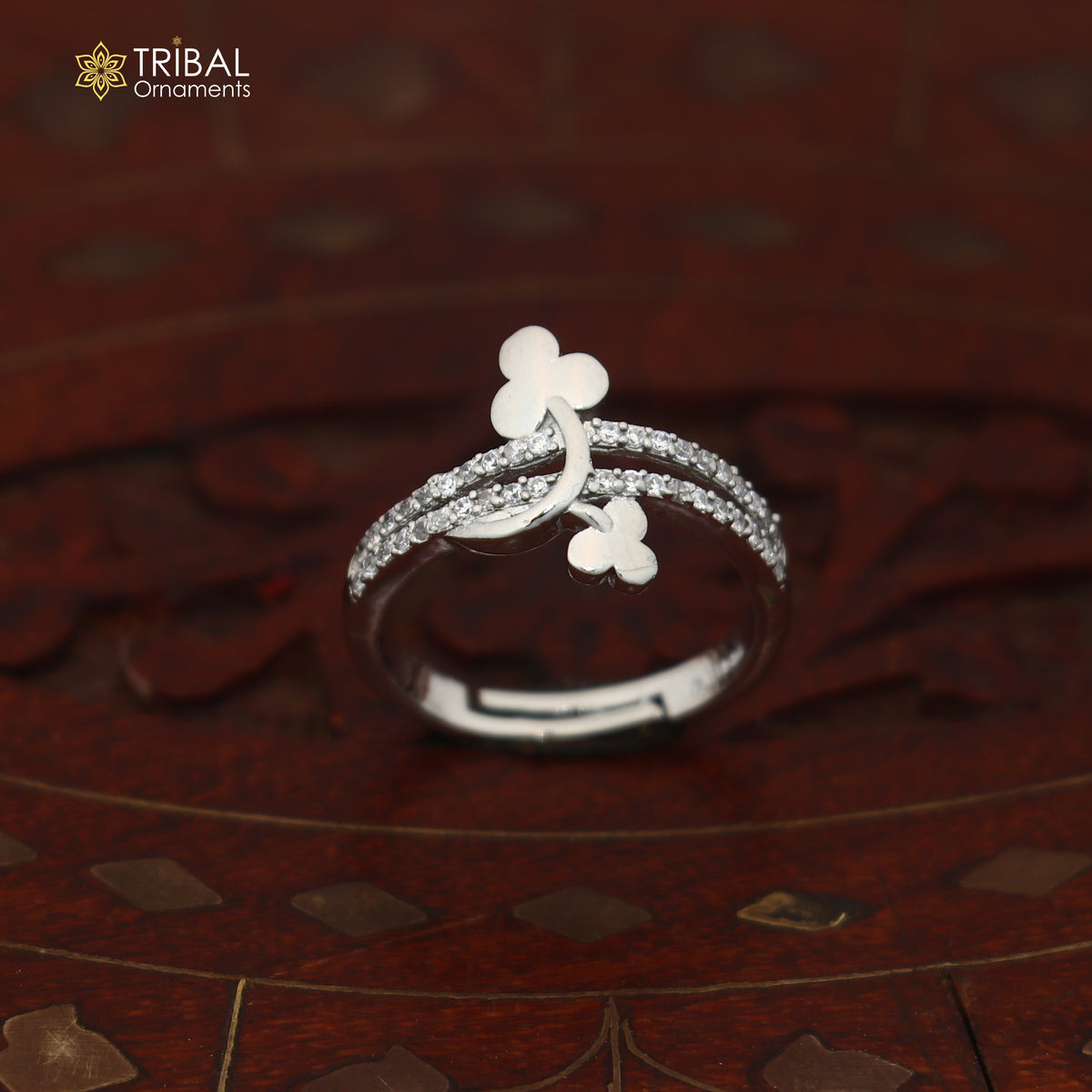 925 sterling silver flower style cz stone ring sr841