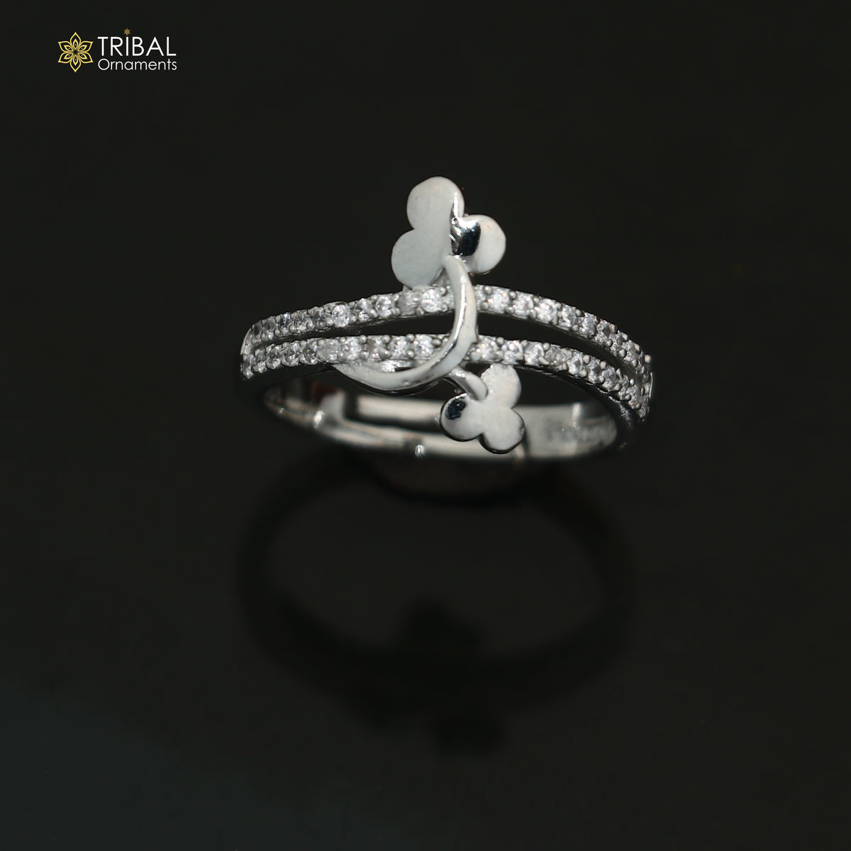 925 sterling silver flower style cz stone ring sr841
