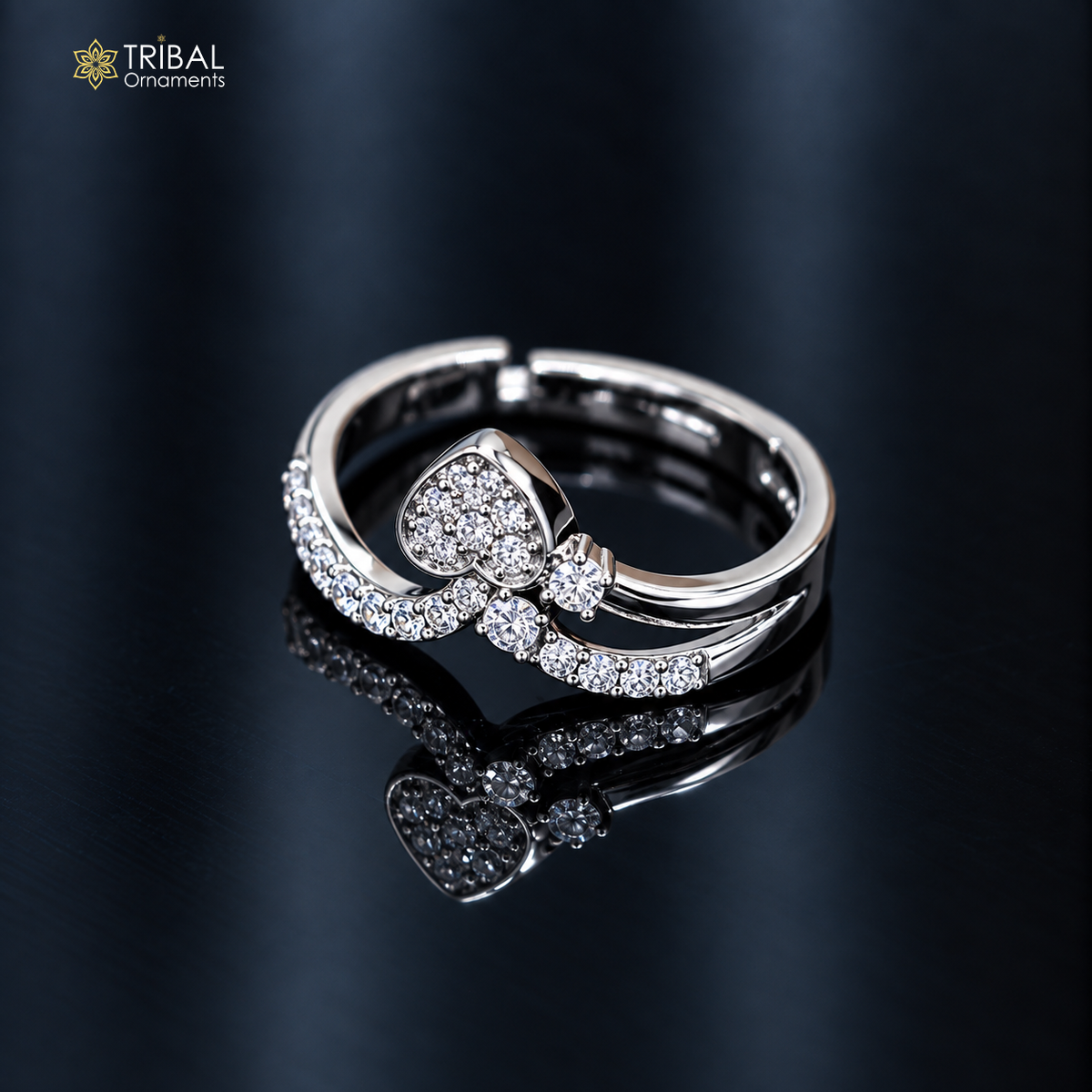 925 sterling silver heart design cz stone ring sr847