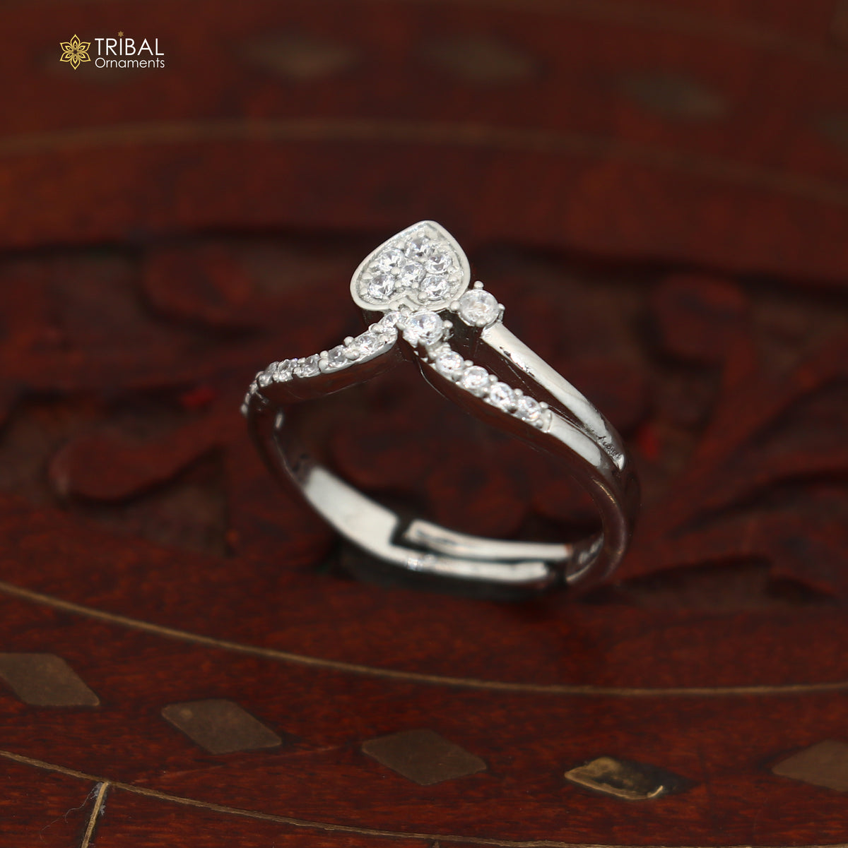 925 sterling silver heart design cz stone ring sr847