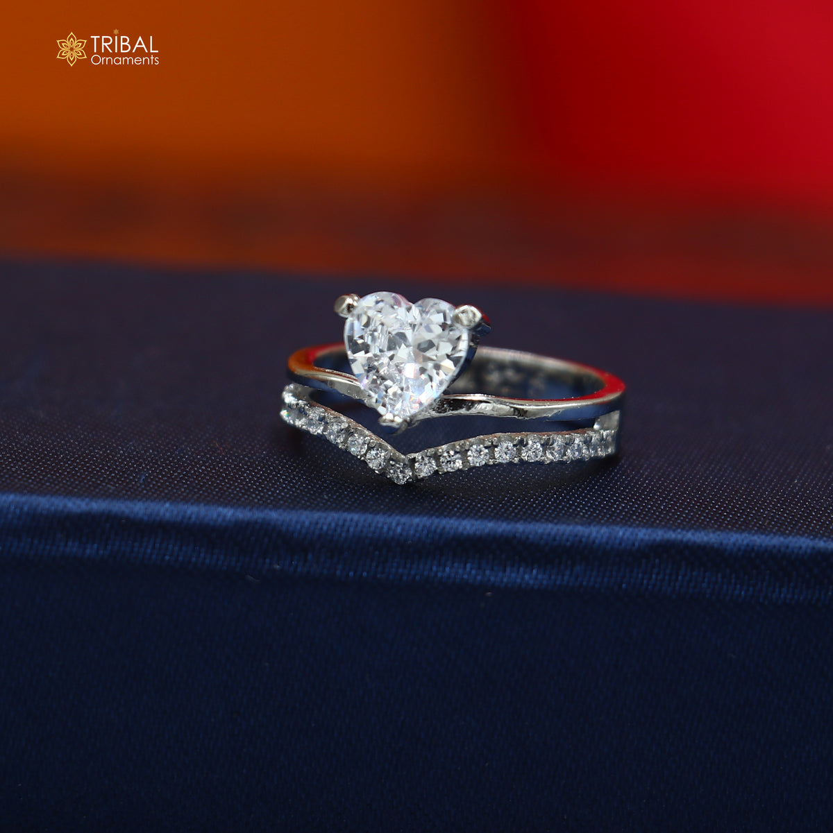 925 sterling silver heart design cz stone ring sr848