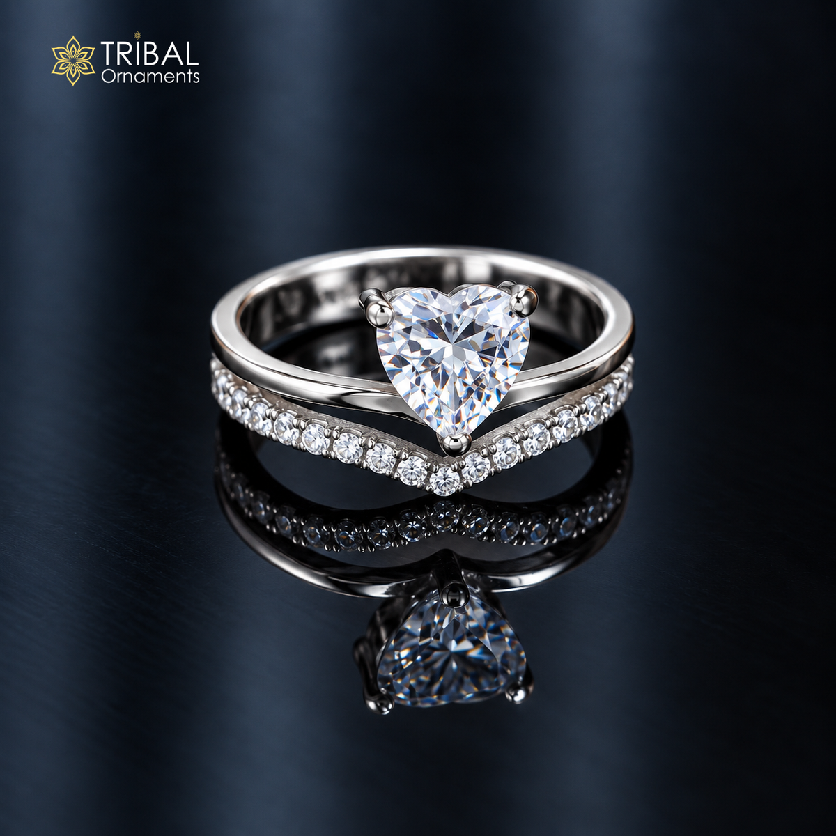 925 sterling silver heart design cz stone ring sr848