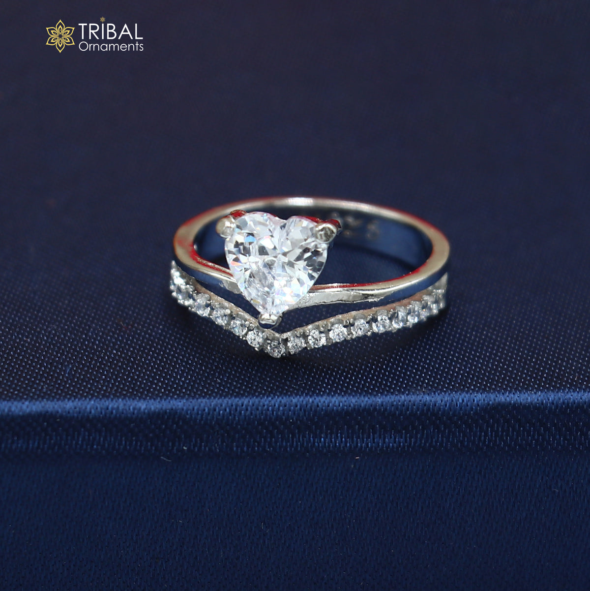 925 sterling silver heart design cz stone ring sr848