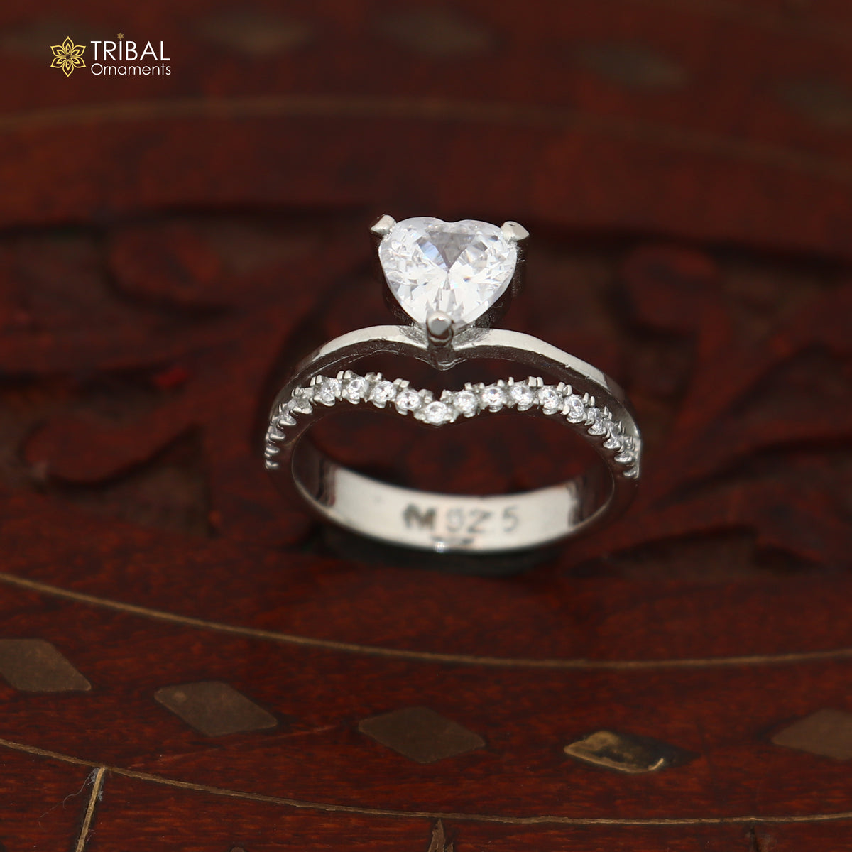 925 sterling silver heart design cz stone ring sr848