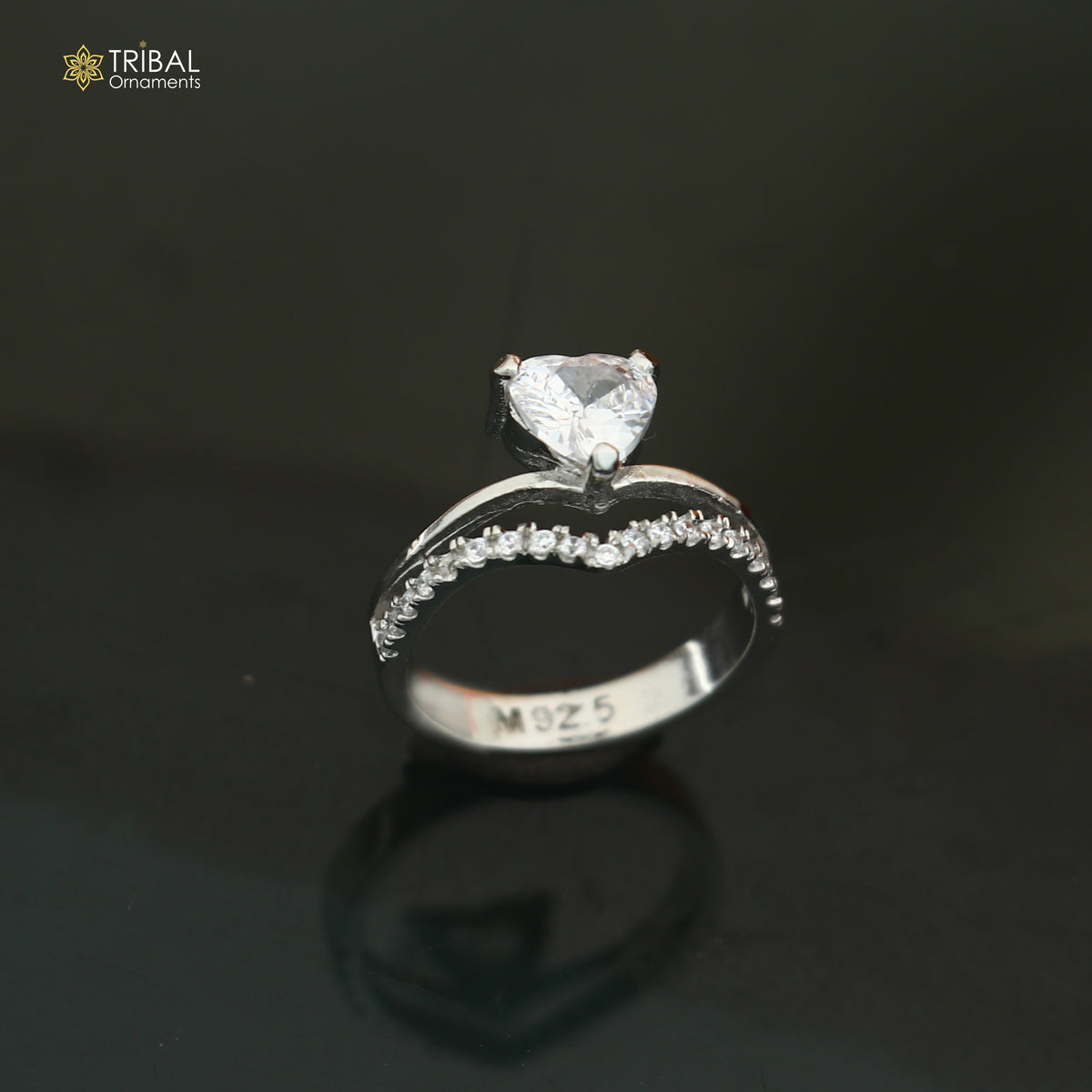 925 sterling silver heart design cz stone ring sr848