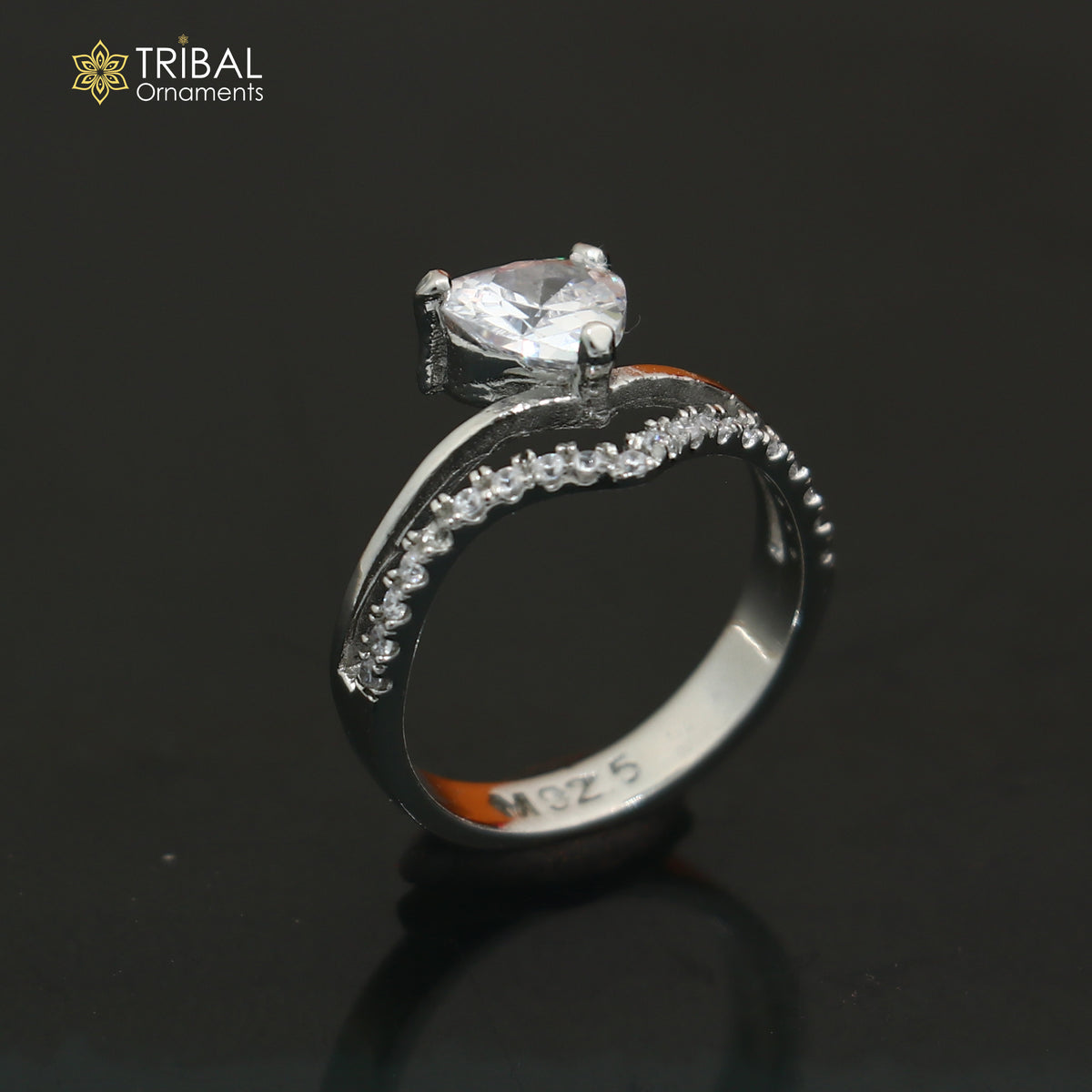 925 sterling silver heart design cz stone ring sr848