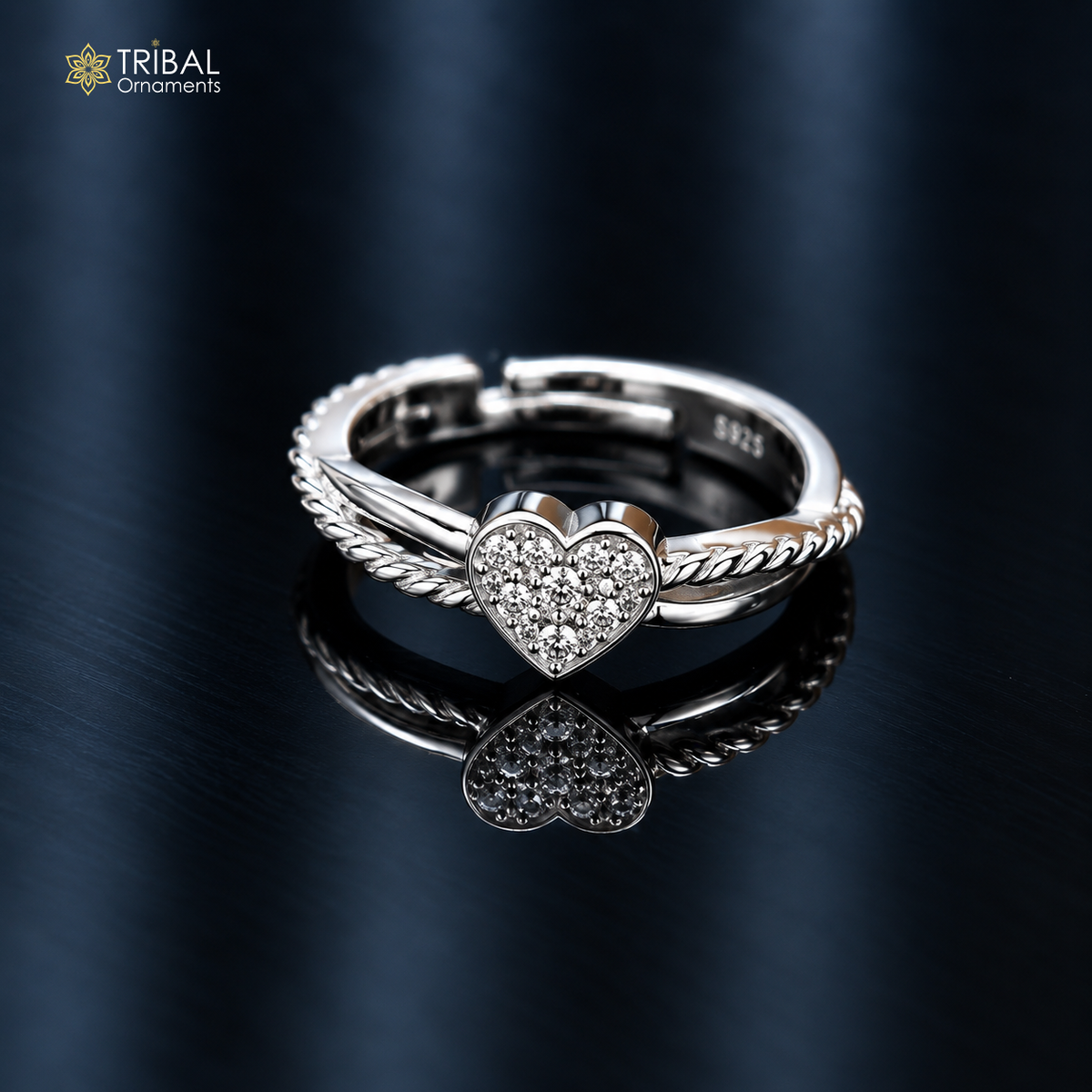 925 sterling silver heart design cz stone ring sr849