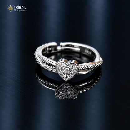 925 sterling silver heart design cz stone ring sr849