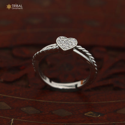 925 sterling silver heart design cz stone ring sr849