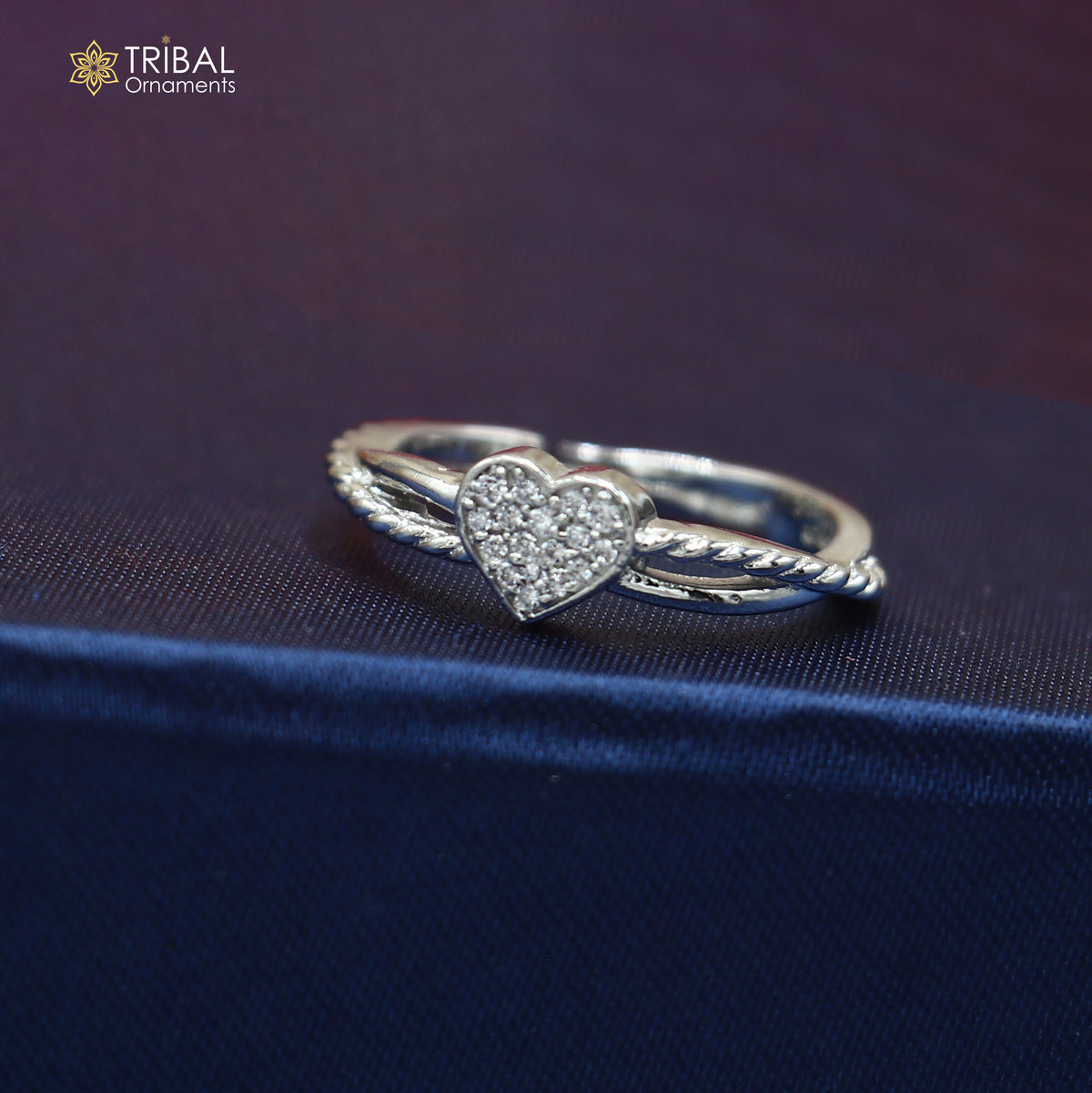 925 sterling silver heart design cz stone ring sr849