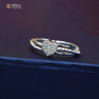 925 sterling silver heart design cz stone ring sr849