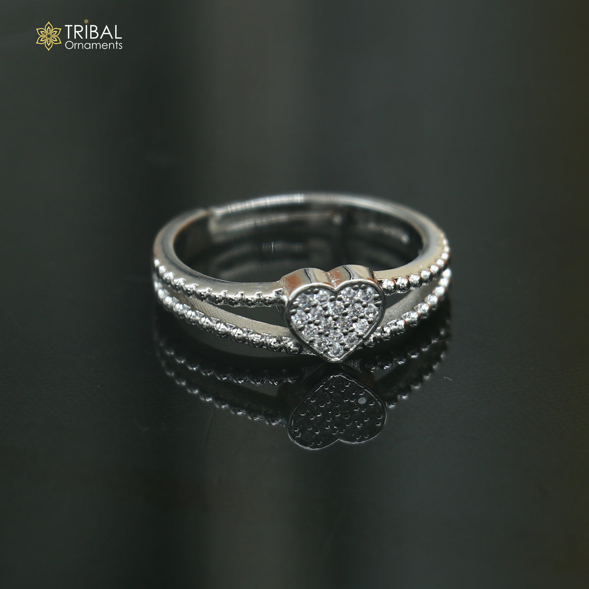 925 sterling silver heart design cz stone ring sr852