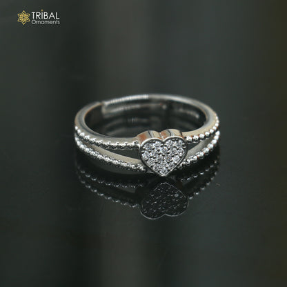 925 sterling silver heart design cz stone ring sr852