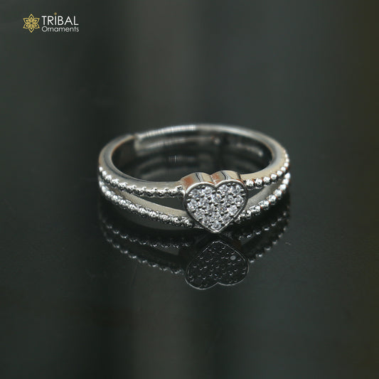 925 sterling silver heart design cz stone ring sr852