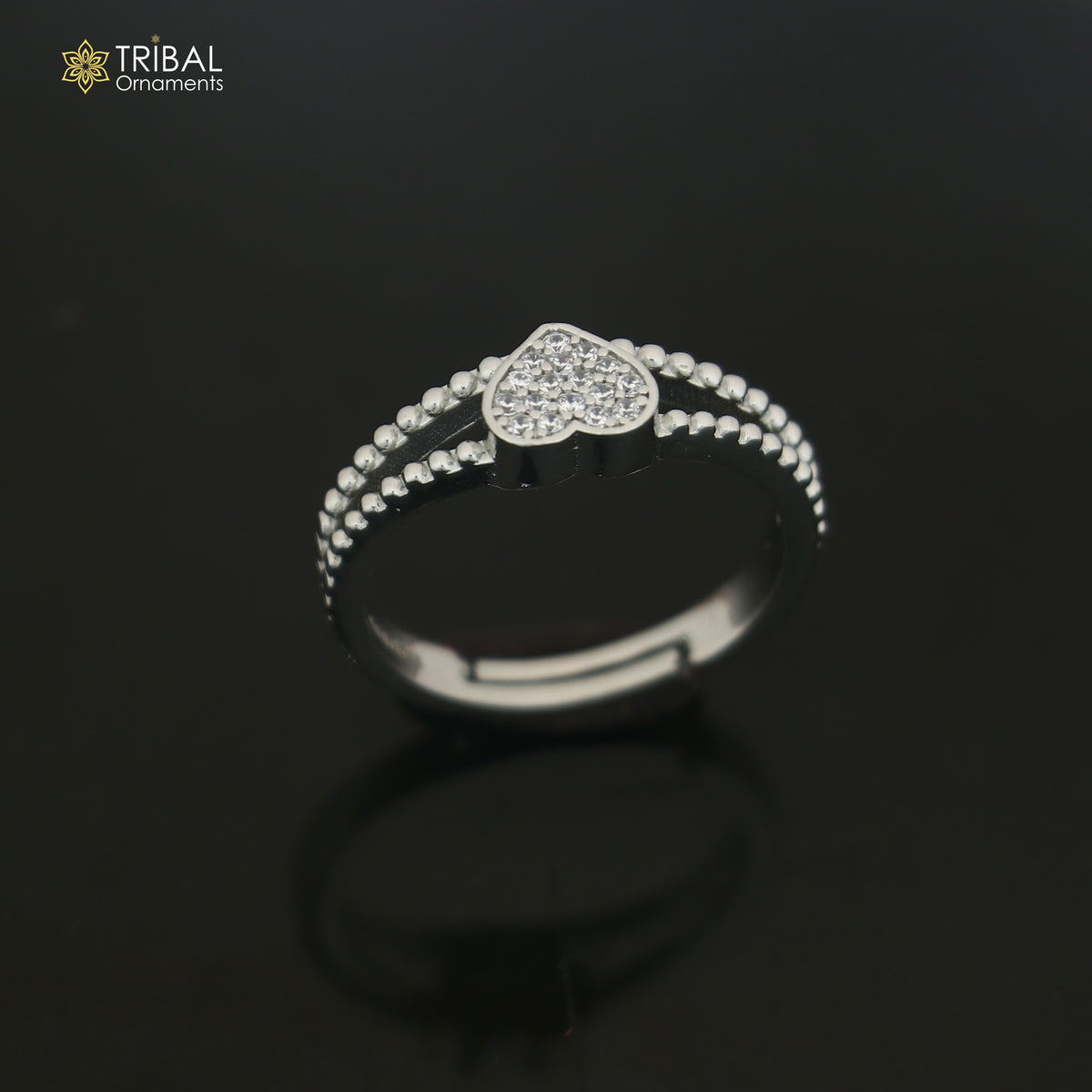 925 sterling silver heart design cz stone ring sr852