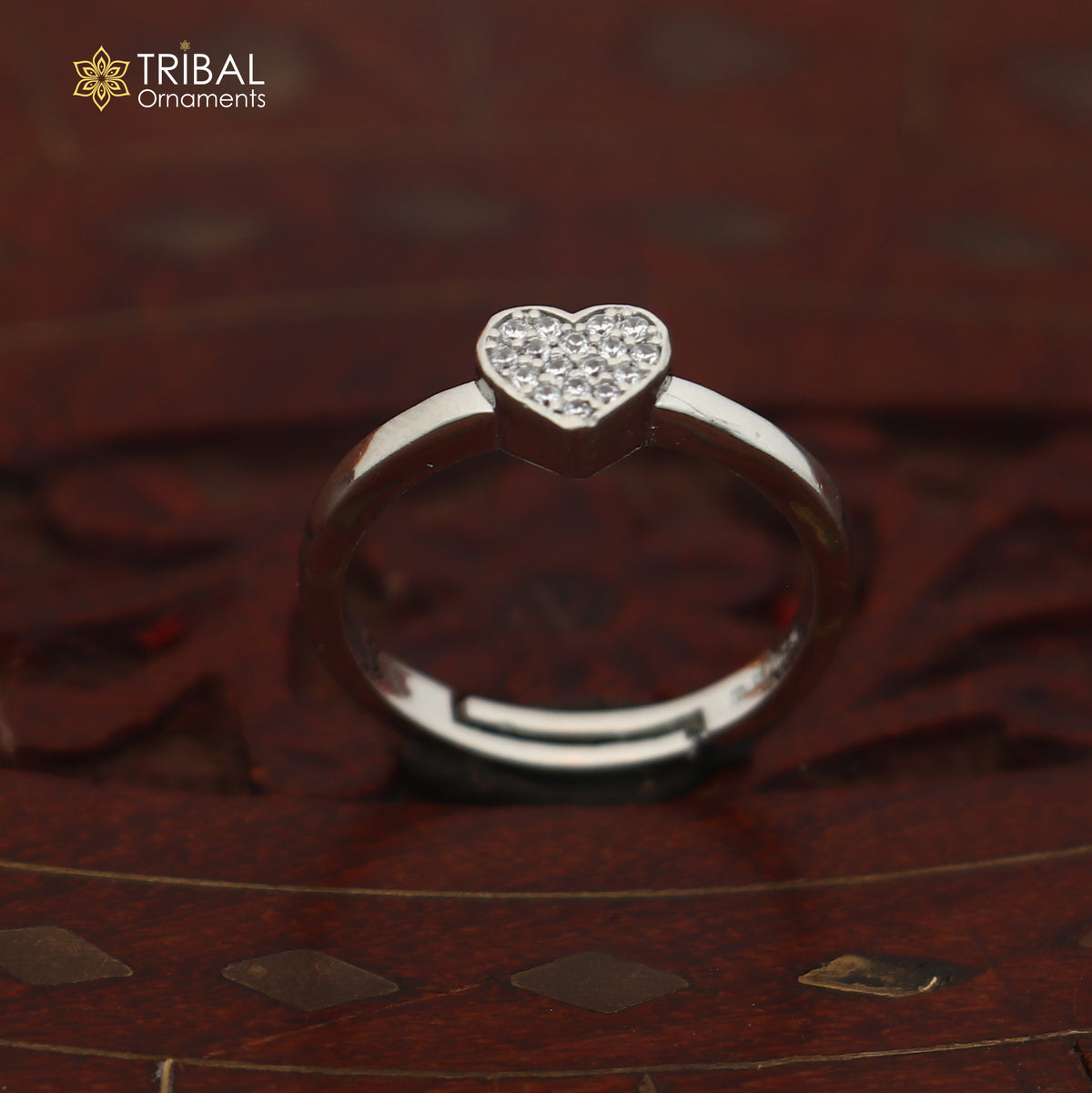 925 sterling silver heart design cz stone ring sr853