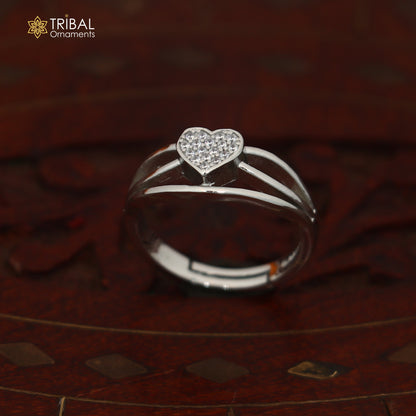 925 sterling silver heart design cz stone ring sr855