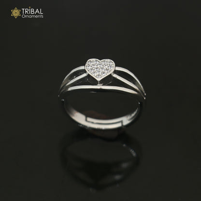 925 sterling silver heart design cz stone ring sr855