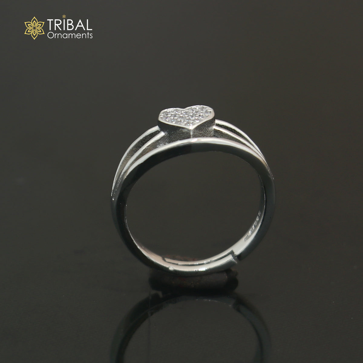 925 sterling silver heart design cz stone ring sr855