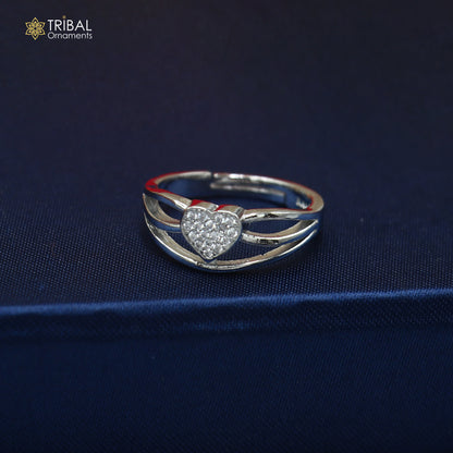 925 sterling silver heart design cz stone ring sr855