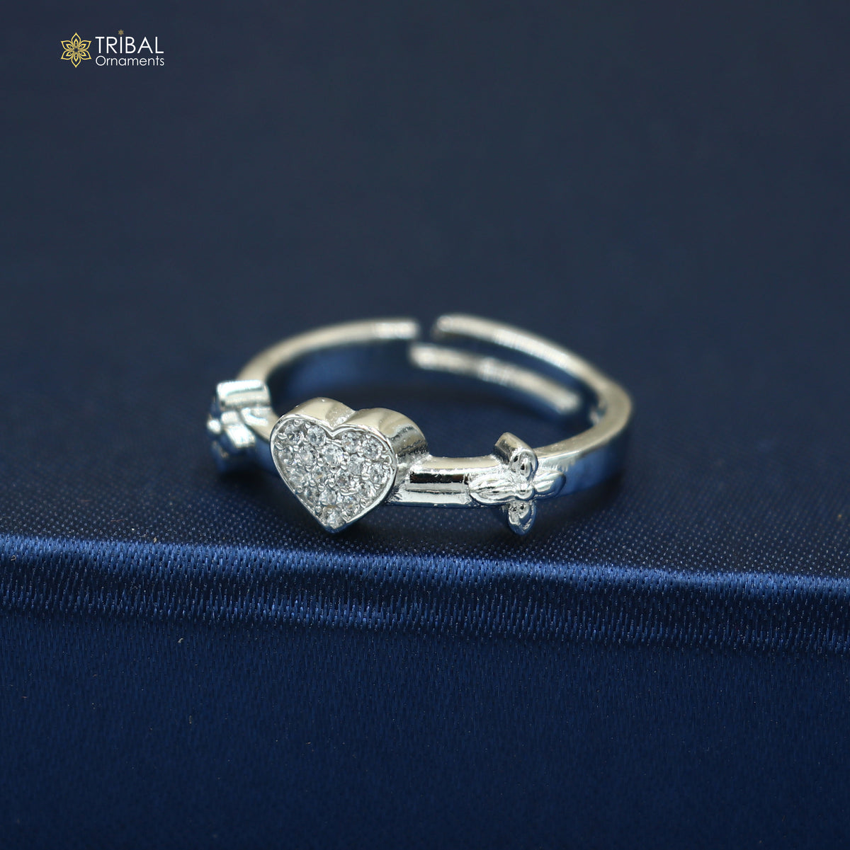 925 sterling silver heart design cz stone ring sr856
