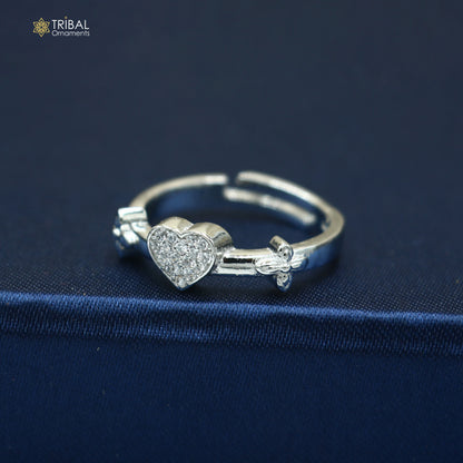 925 sterling silver heart design cz stone ring sr856