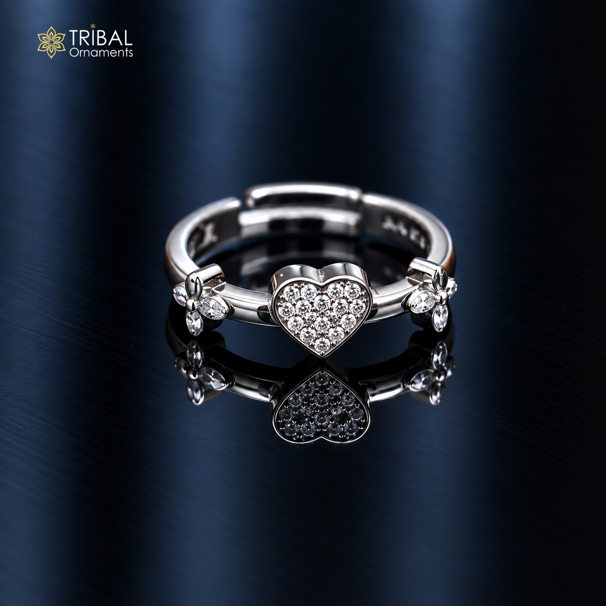 925 sterling silver heart design cz stone ring sr856