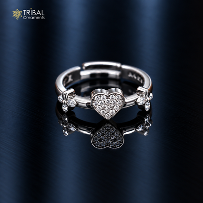 925 sterling silver heart design cz stone ring sr856