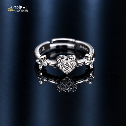 925 sterling silver heart design cz stone ring sr856