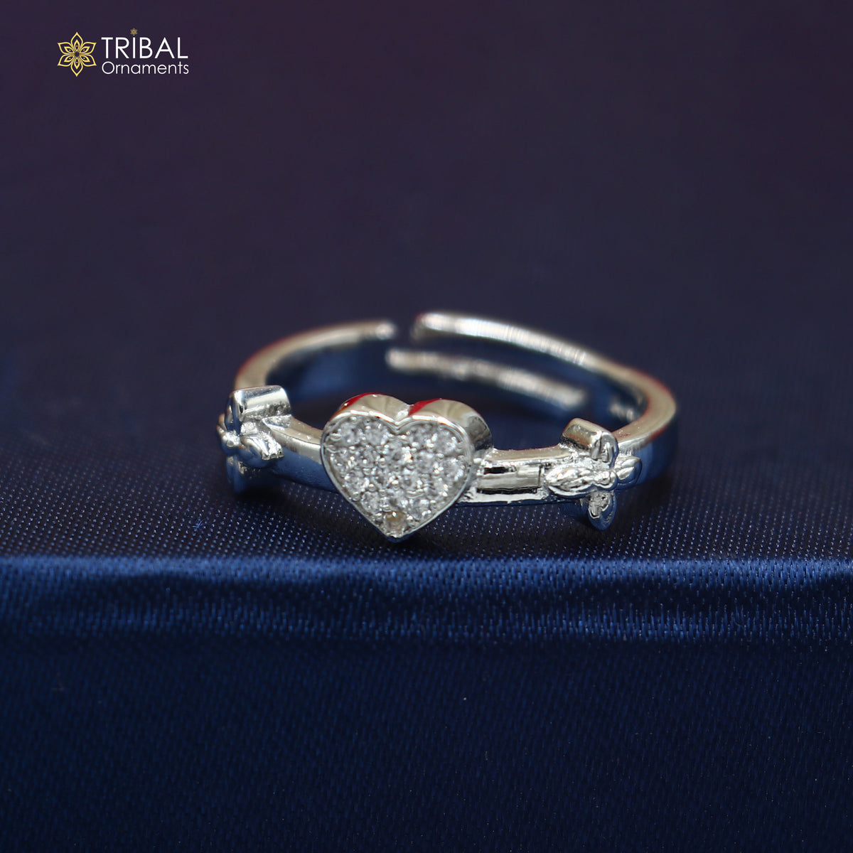 925 sterling silver heart design cz stone ring sr856