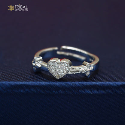 925 sterling silver heart design cz stone ring sr856