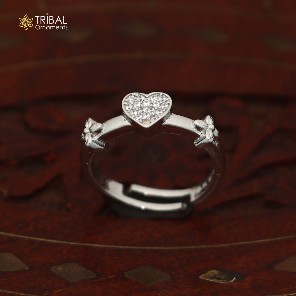 925 sterling silver heart design cz stone ring sr856