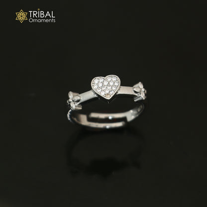 925 sterling silver heart design cz stone ring sr856