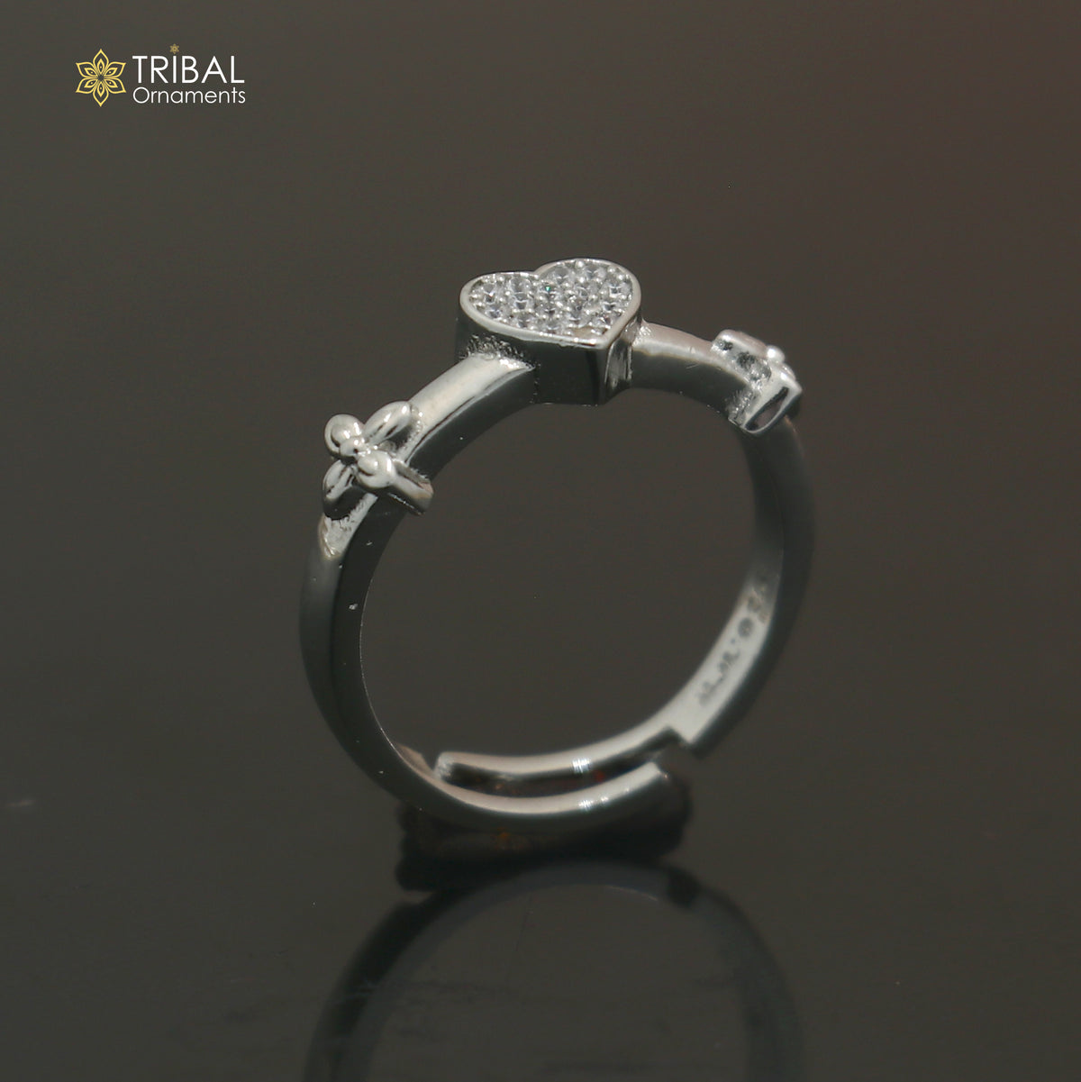 925 sterling silver heart design cz stone ring sr856