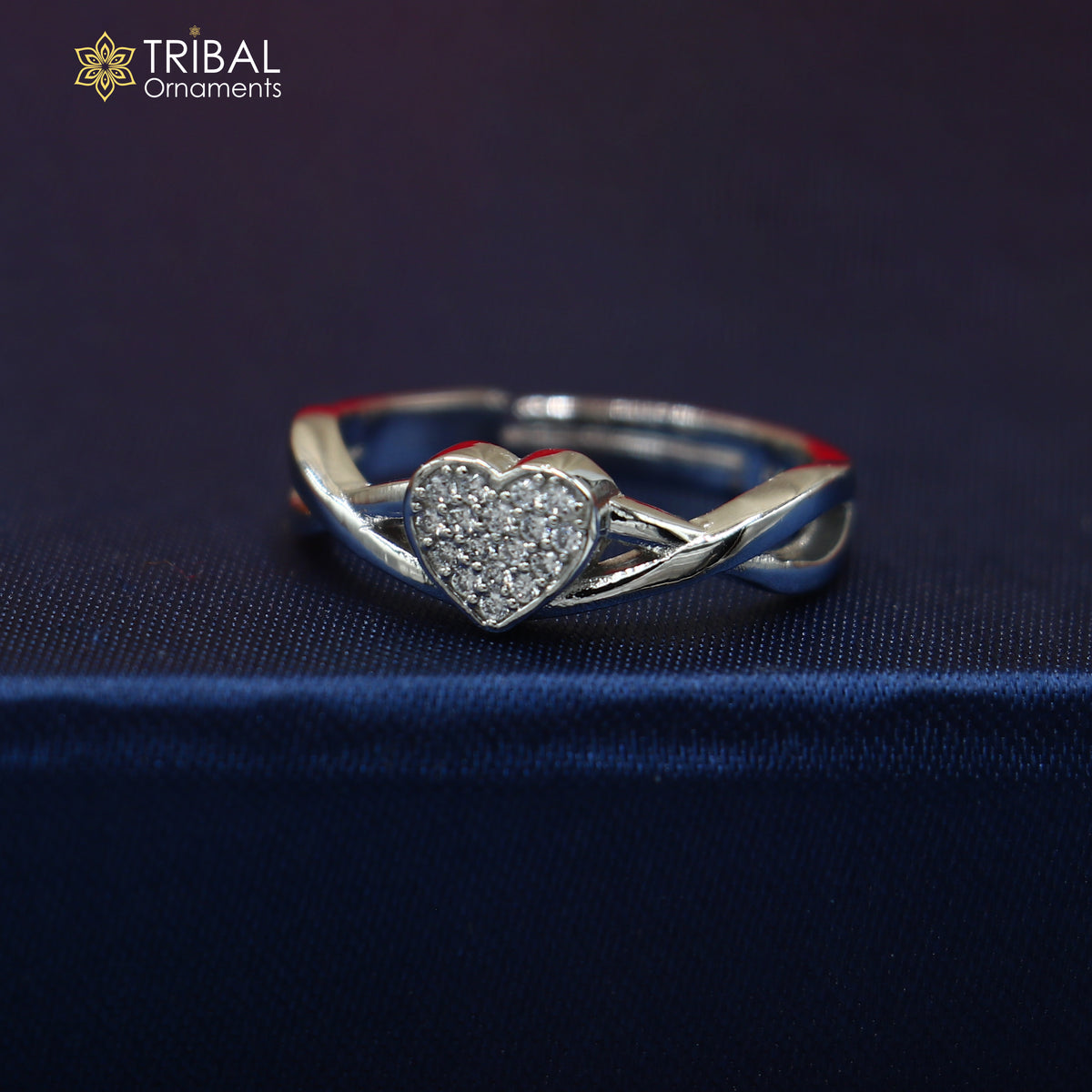 925 sterling silver heart design cz stone ring sr858