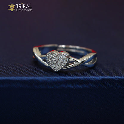 925 sterling silver heart design cz stone ring sr858