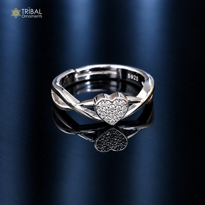 925 sterling silver heart design cz stone ring sr858