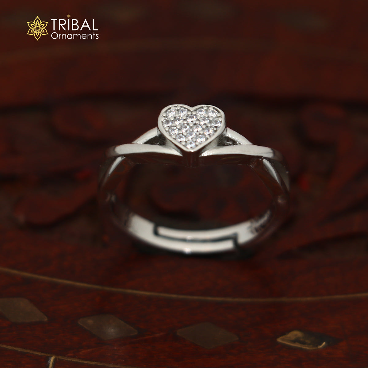 925 sterling silver heart design cz stone ring sr858
